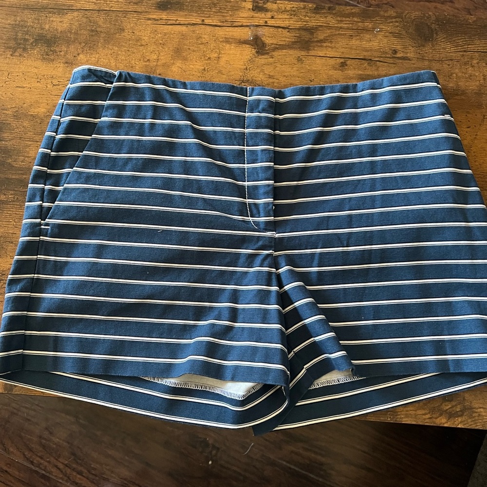 LOFT Navy Striped High Waist Shorts